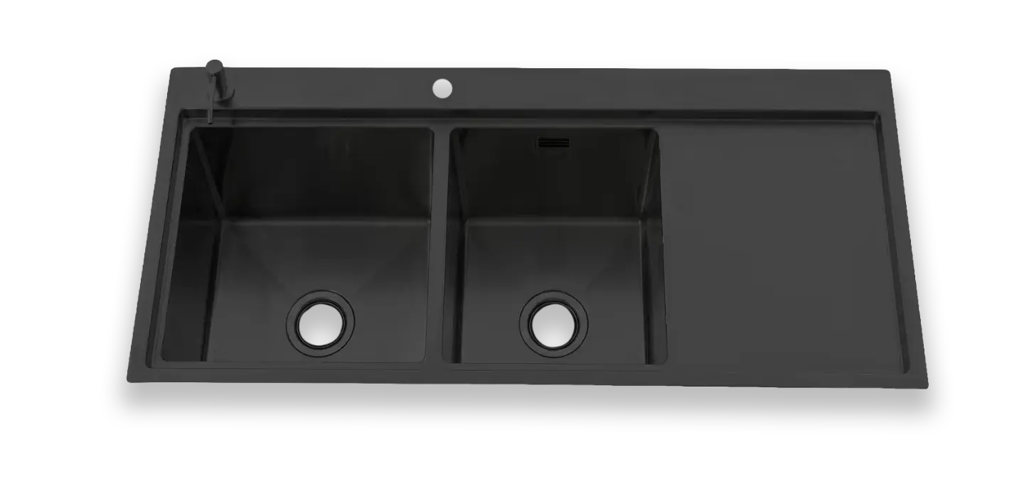 FREGADERO GRAFITO DE 1200X500X220MM ACERO INOXIDABLE ESPESOR DE 0.8 MM INCLUYE DISPENSADOR DE JABON, PORTA CUCHILLOS, ESCURRIDOR, SOPAPAS Y SIFÓN