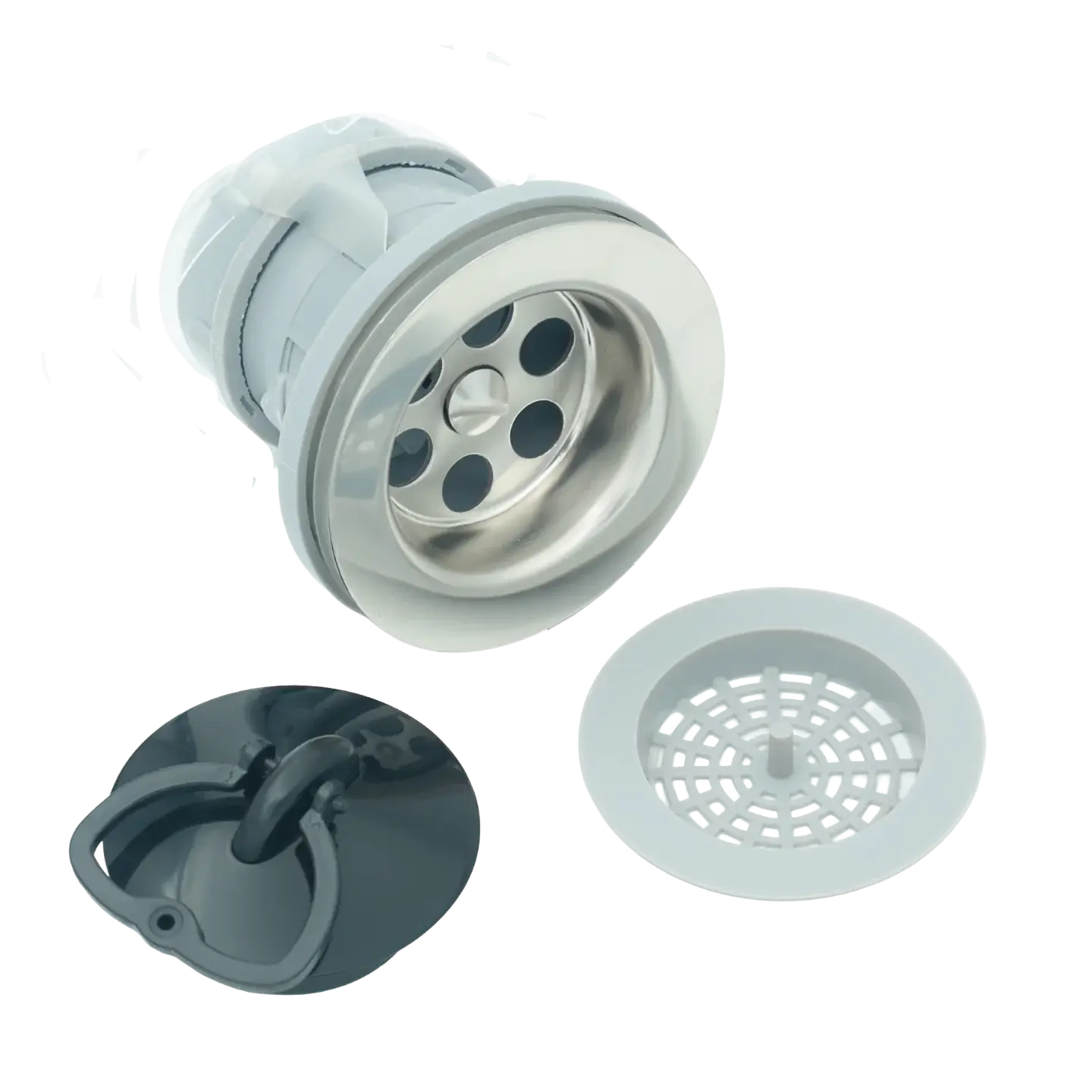 SOPAPA LAVAPLATOS GRISS Y BLANCO 1 ½ TAPON CON REJILLA