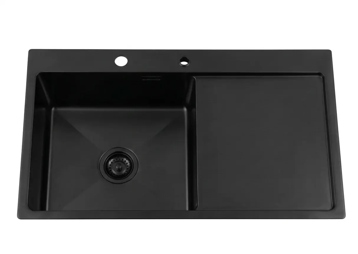 FREGADERO GRAFITO DE 730X500X220MM ACERO INOXIDABLE ESPESOR DE 0.8 MM INCLUYE DISPENSADOR DE JABÓN, ESCURRIDOR, SOPAPAS Y SIFÓN